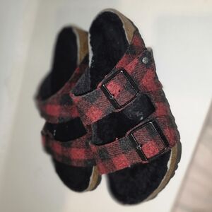 Birkenstock Red and Black Plaid Sandals